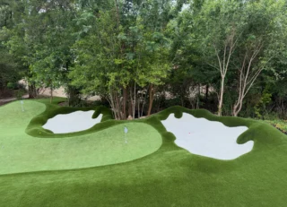 Let’s play! This stellar backyard golf green has it all. Approach shots from all angles.  Lots of breaking putts. A short game delight ready to improve your game.