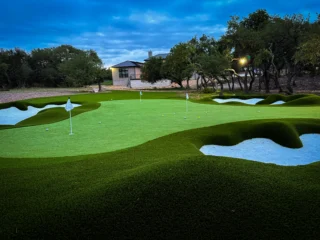 We had a lot of fun designing & installing this amazing backyard par 3 golf green. Lots of tee boxes, chipping, & subtle contours for challenging putts. Go with the best - a Back Nine Green.