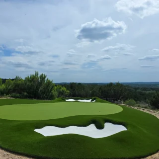 A LawnPop home golf experience with a Texas Hill Country view.
